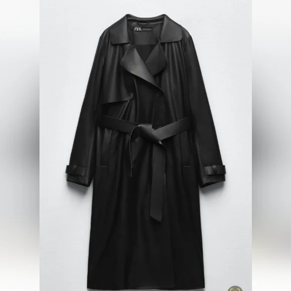ZARA Double Breasted Faux Leather Trench Coat